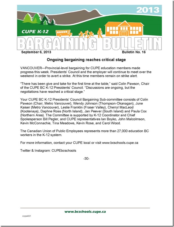 Sept 6 K-12 Bargaining Bulletin No. 16 Colour web