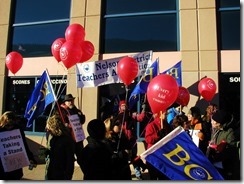Nelson District Teachers Association and BCGEU union members supporting FortisBC Locked Out Workers At Rally in Trail on Decemb er 7, 2013