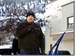 Rod Russell IBEW 213 business manager speaking at rally in support of locked out FortisBC workers in Trail B.C. on December 7, 2013.