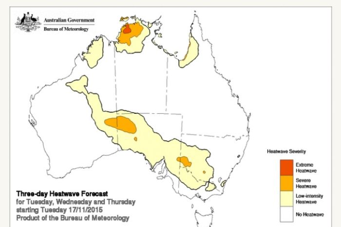 Heatwave forecast map for Tuesday 17-Thu 19 November 2015