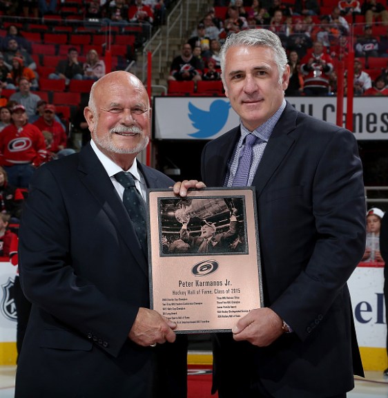 of the Carolina Hurricanes of the Philadelphia Flyers during a NHL game at PNC Arena on November 14, 2015 in Raleigh, North Carolina.