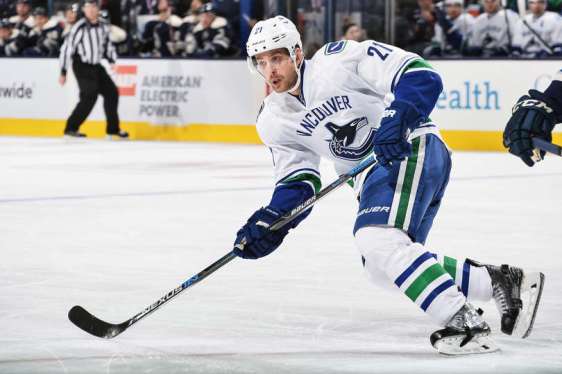 COLUMBUS, OH - NOVEMBER 10: Brandon Sutter #21 of the Vancouver Canucks skates against the Columbus Blue Jackets on November 10, 2015 at Nationwide Arena in Columbus, Ohio. (Photo by Jamie Sabau/NHLI via Getty Images)