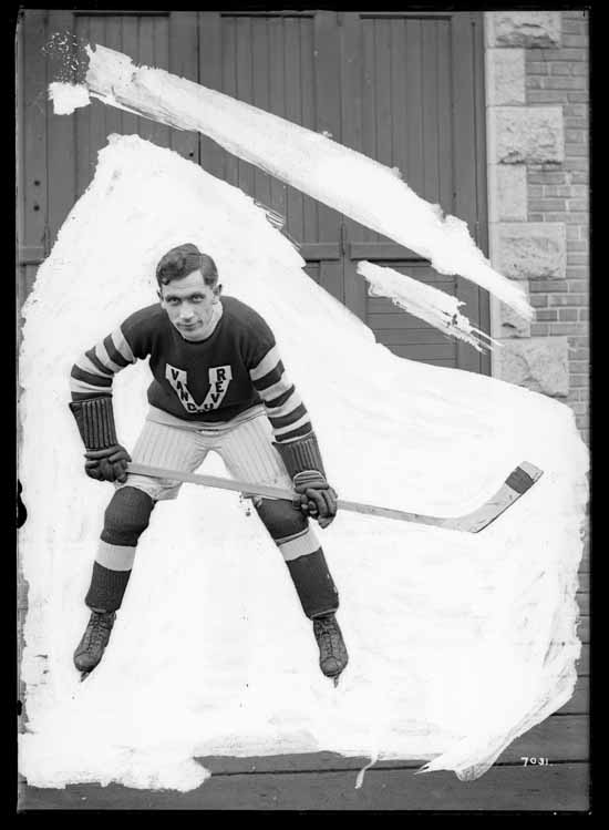 VPL Accession Number: 17977 Date: 191- Photographer/Studio: Thomson, Stuart Content: City Archives has similar CVA #99772 Photograph possibly taken 1918 or 1919 Topic: Hockey players Hockey uniforms Person: Irvin, Alex (Vancouver Millionaires - Defence) Organization: Vancouver Millionaires (Hockey team) Location: British Columbia - Vancouver Copyright Restrictions: Public Domain