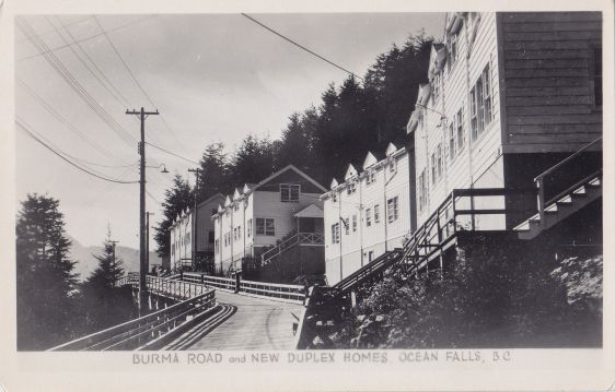 Burma Road & New Duplex Homes OCEAN FALLS B.C. Canada Gowen Real Photo Postcard