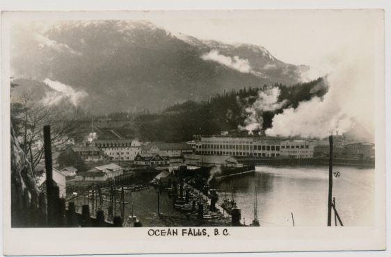 OCEAN FALLS B.C. RPPC GOWER SUTTON WATERFRONT VIEW BOATS MILL